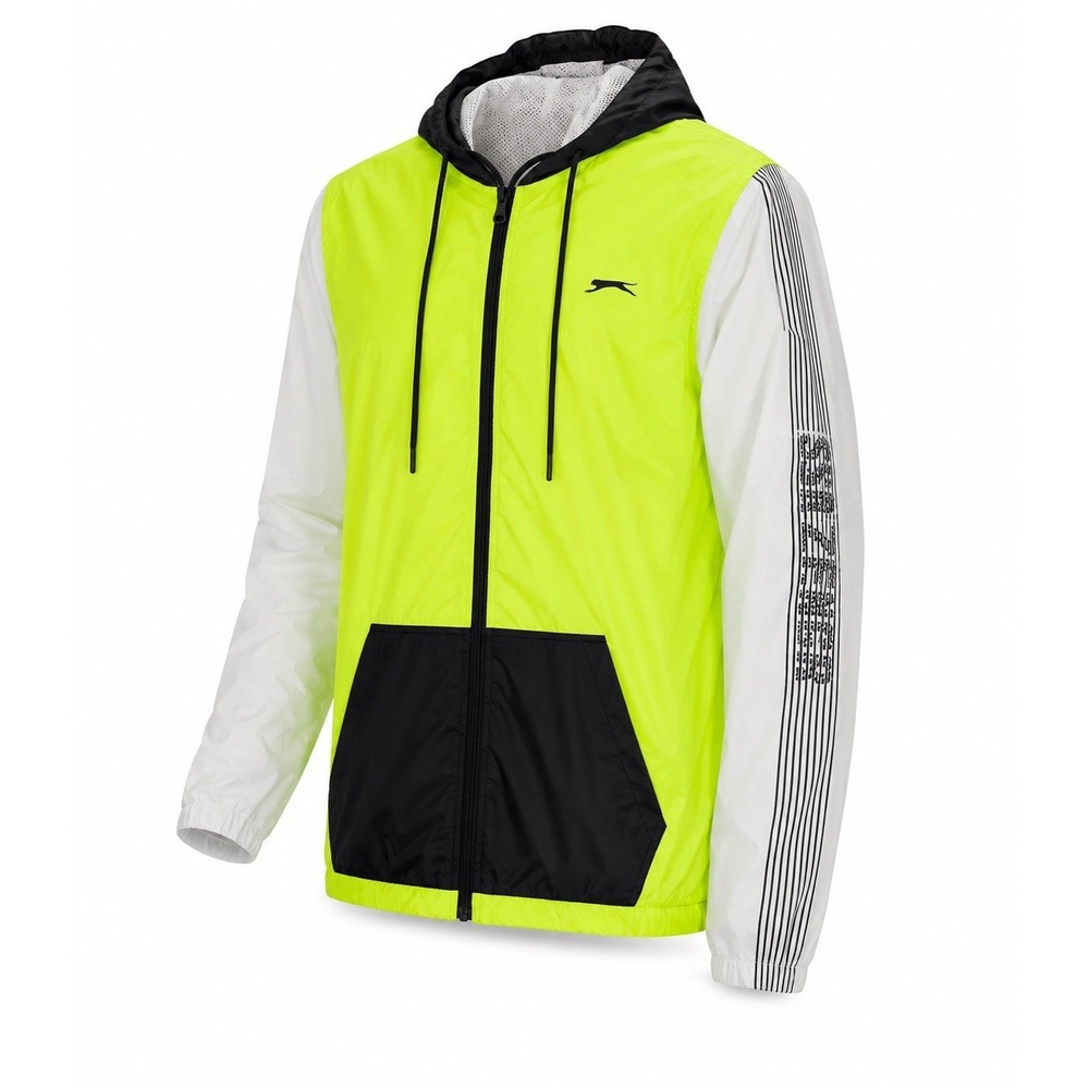 Slazenger Ultra Dry Windbreaker Jacket Mens M Neon Yellow Hooded Lightweight